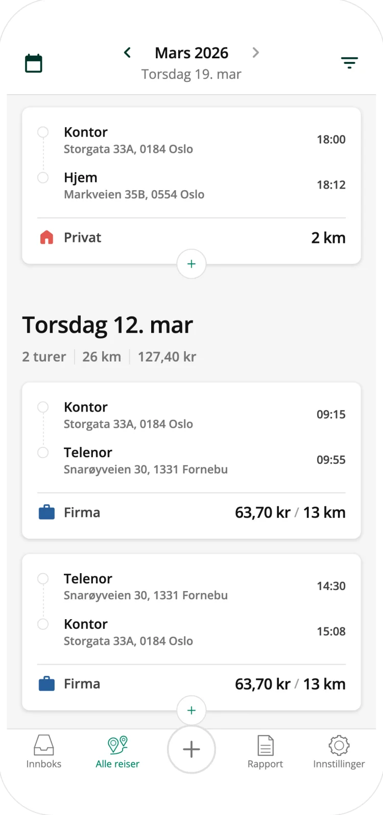 Driversnote app recording a trip