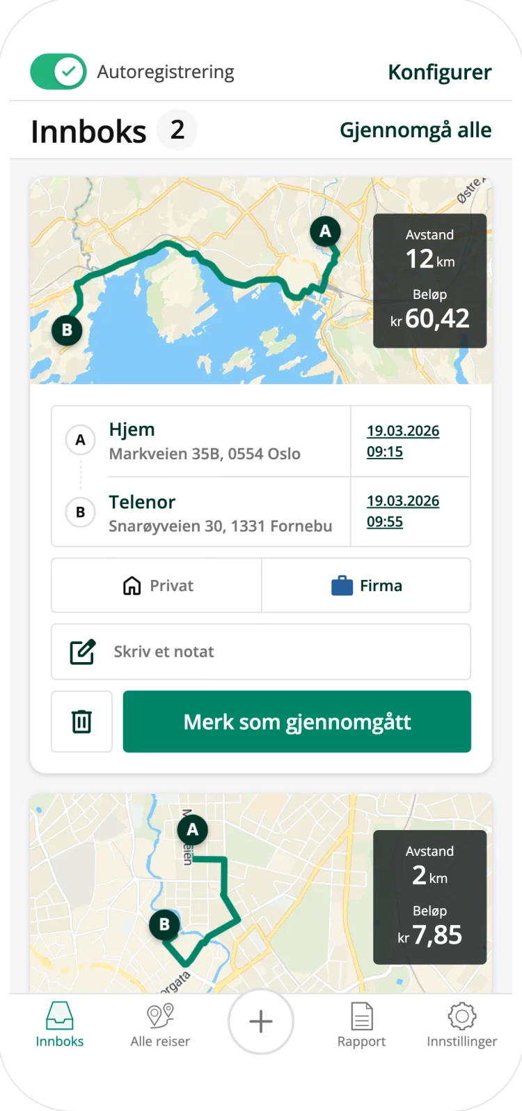 Driversnote classifying trips