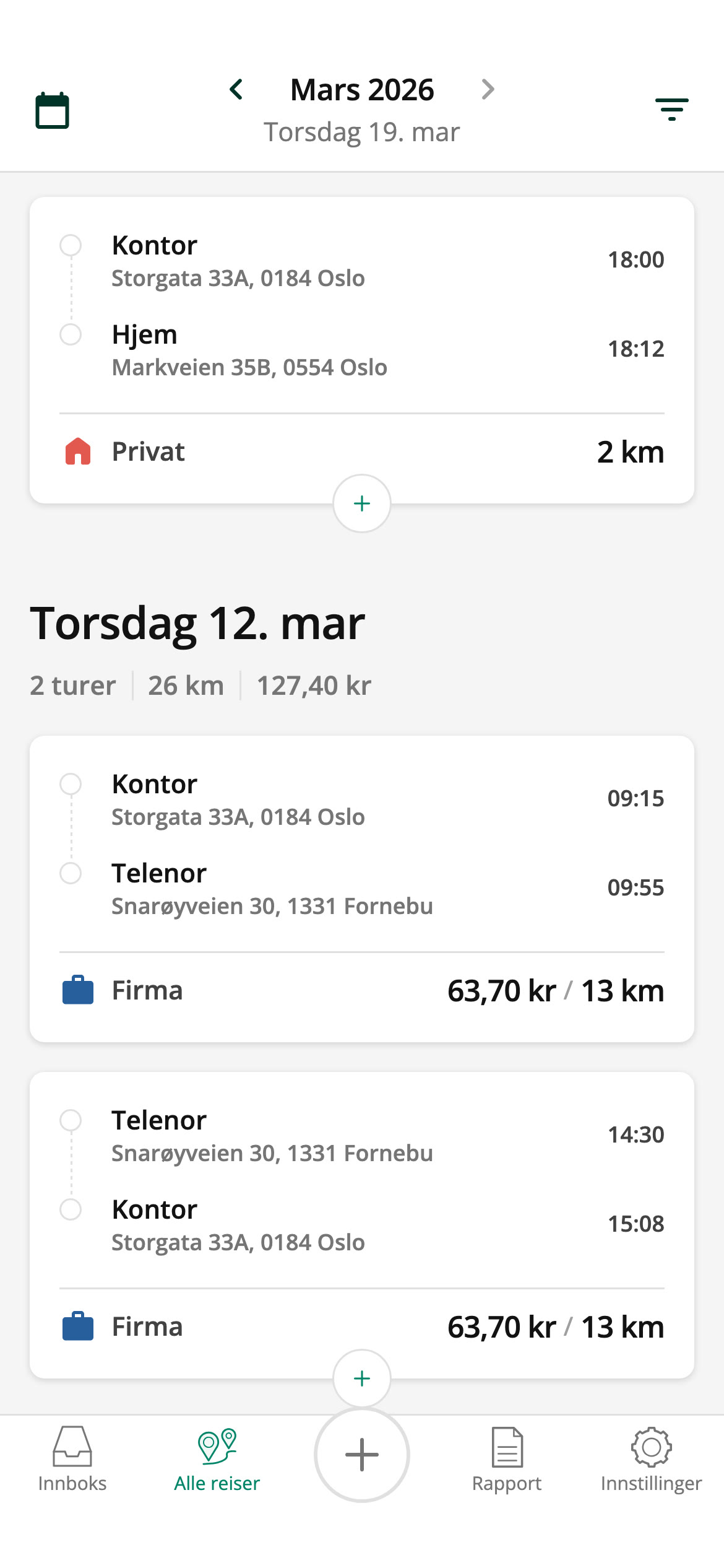 Se alle reisene dine
