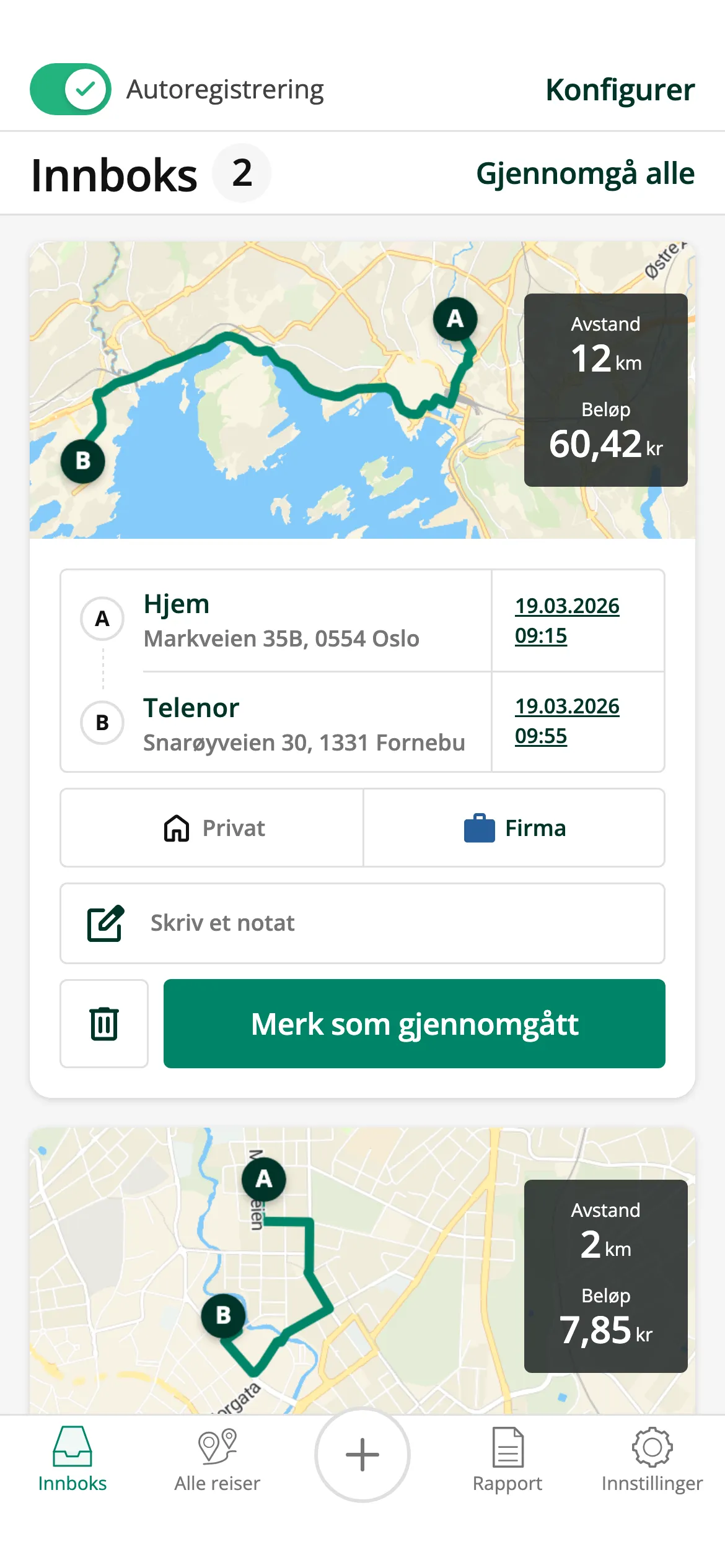 Enkel klassifisering av reiser